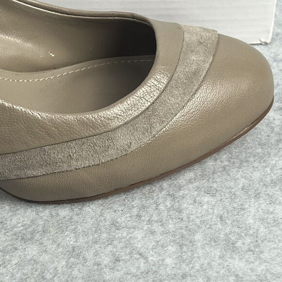 Aldo Shoes Tan Suede Faux Leather Pumps Almond Toe Heels Twee - Picture 14 of 15